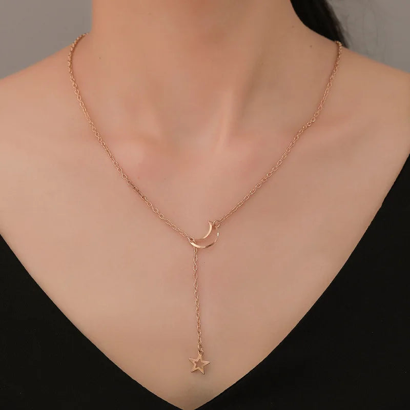 Gleaming Moon Star Choker Necklace