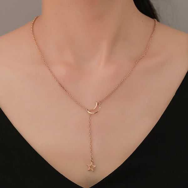 Gleaming Moon Star Choker Necklace