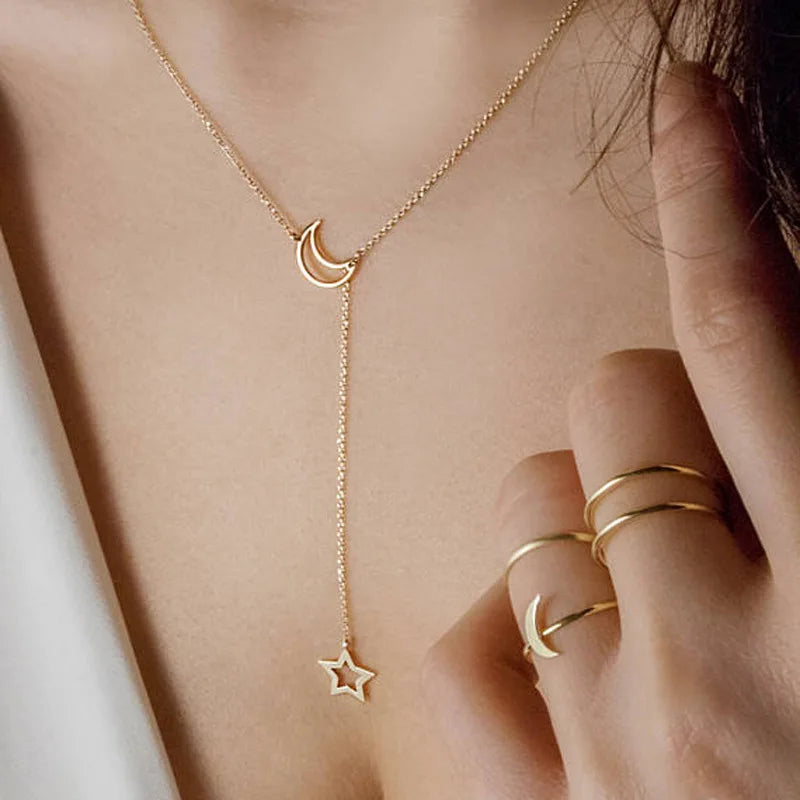 Gleaming Moon Star Choker Necklace