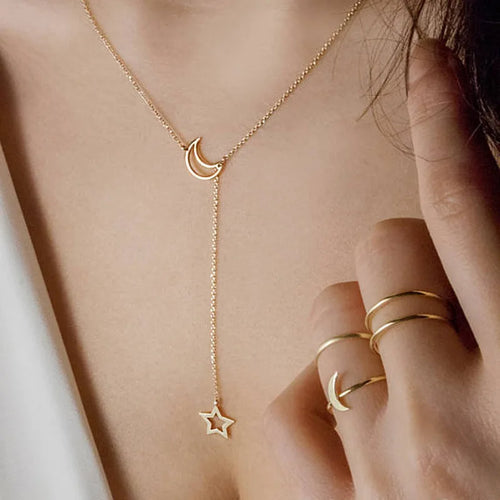 Gleaming Moon Star Choker Necklace